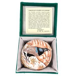 Chinemel Bill Yee Handpainted Porcelain Enamel on Copper Trinket Box Quail